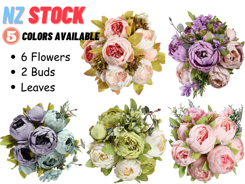 Artificial Peony Silk Flowers Blue