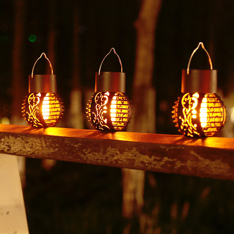 4 x 6-LED Solar Flame Lanterns Vibrant Flickering Outdoor Hanging Lights for Garden, Lawn, Patio, Pathway Decor (4PC)