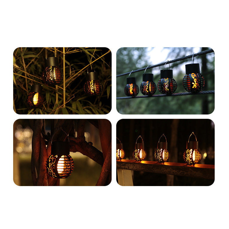 4 x 6-LED Solar Flame Lanterns Vibrant Flickering Outdoor Hanging Lights for Garden, Lawn, Patio, Pathway Decor (4PC)