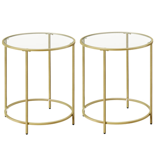 VASAGLE Round Glass Side Table Set of 2