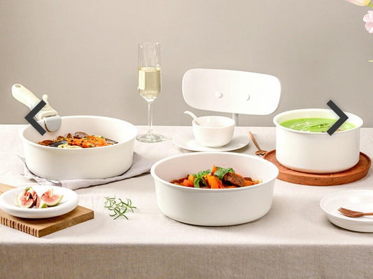 KIMS COOK All Cooker type 18cm Milk Pot + 24cm Fry Pan Set (6pcs) - White