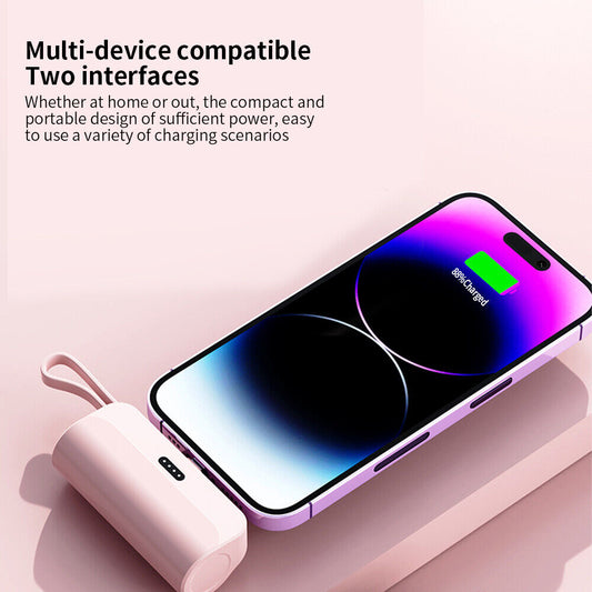 Mini Power Bank Portable 6500mAh UltraCompact Power Bank Battery Pack For iPhone/Android (Lightning / Type-C) Black