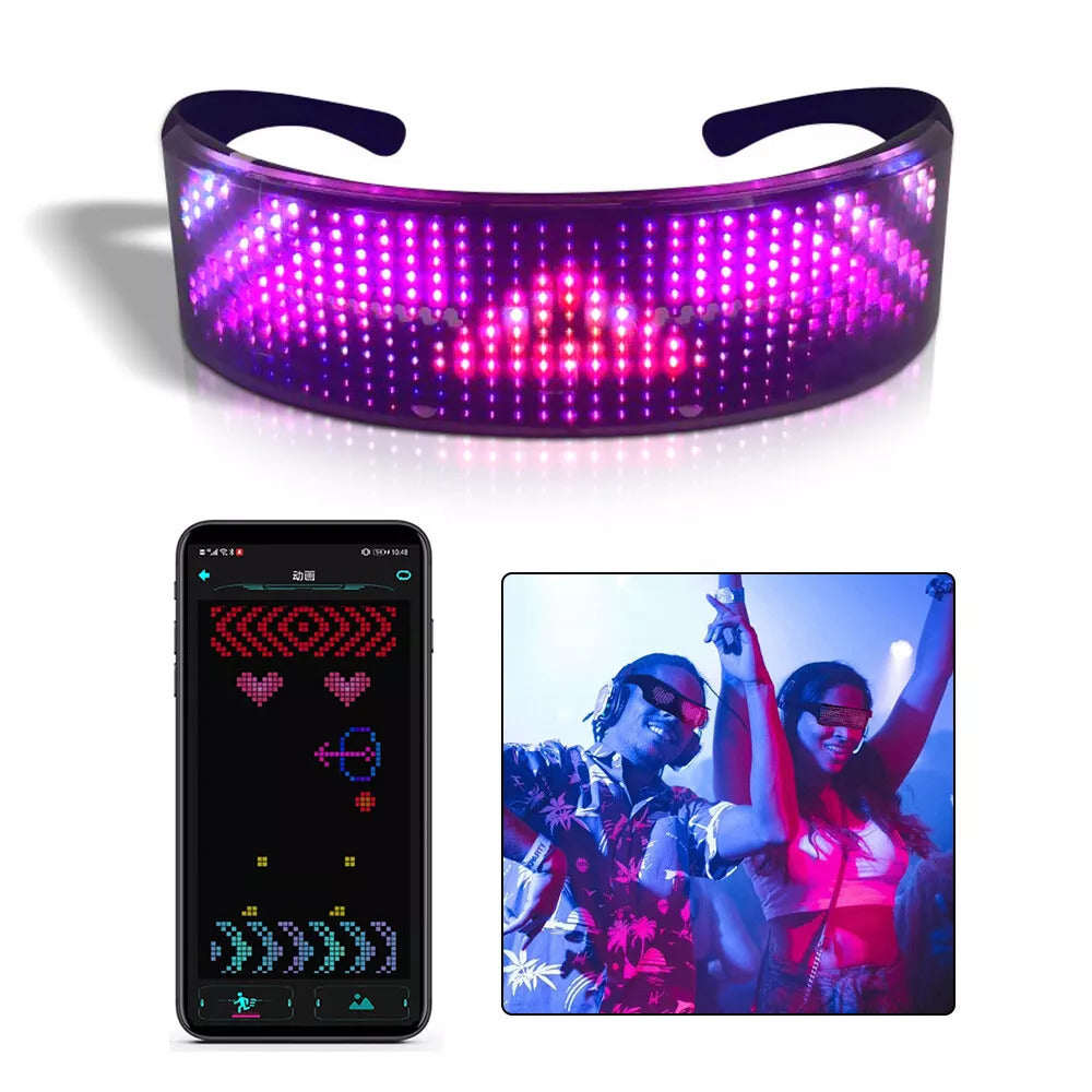 Bluetooth Programmable Full Color LED Glasses – USB Rechargeable Light Up Shining Glasses for Party & Festival