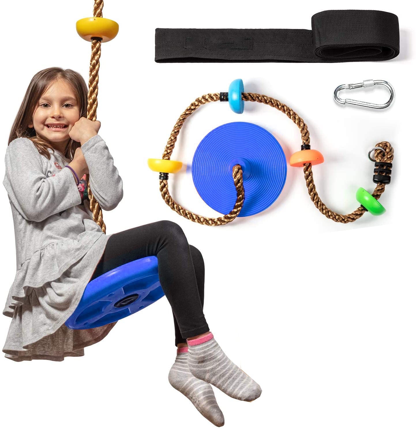 Climbing Rope Tree Swing with Platforms and Disc Swings Seat Playground Swingset Blue