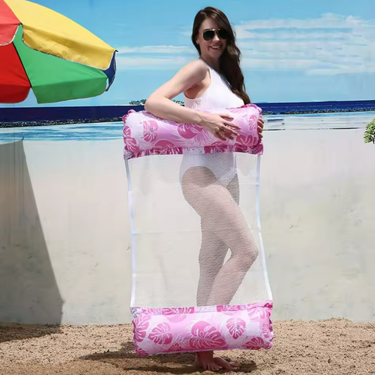 Inflatable Pool Water Float Hammock Lounger Pool Hammock Float Monstera deliciosa - Pink