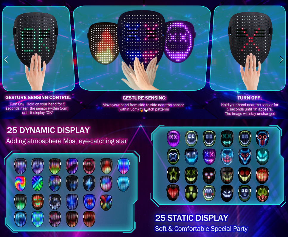 LED Light UP Mask, Mask for Cosplay Halloween Costume Parties
