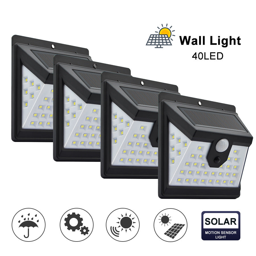 40 LED Solar Power Wall Light 3 Modes Body Sensor 4 pack