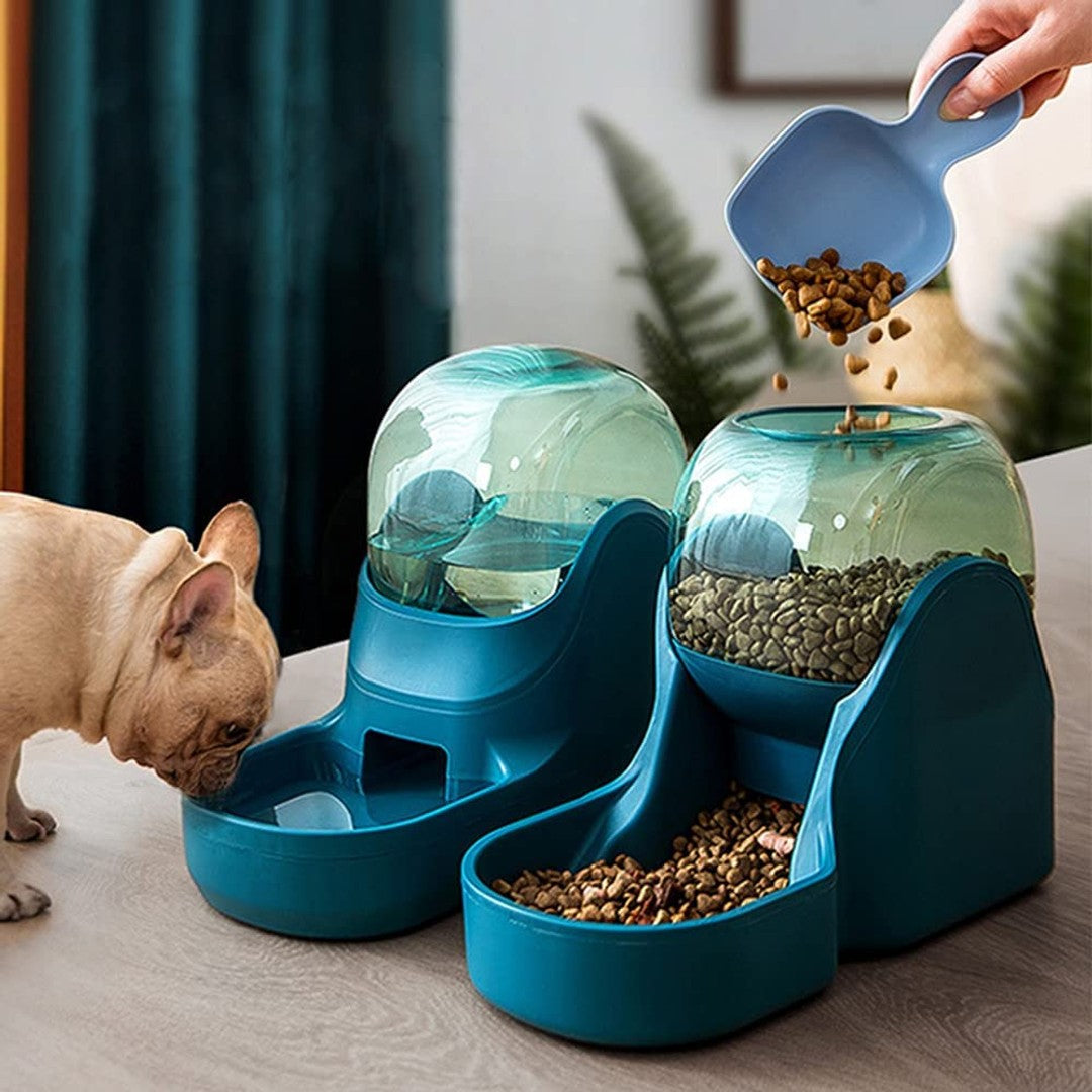 Pet Food Feeder Water Dispenser Food Feeder Set Green