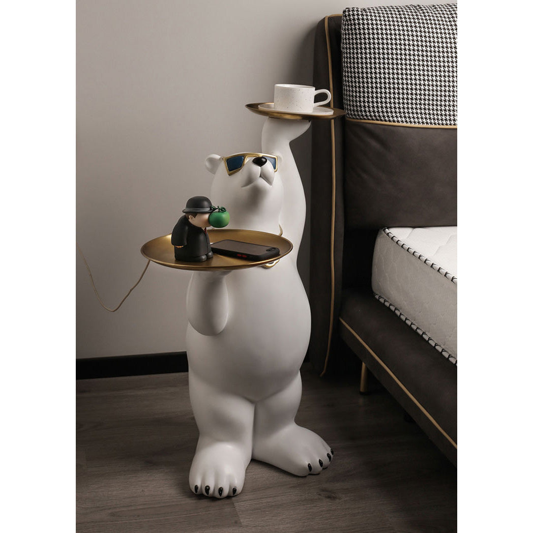 Resin Polar Bear Sculpture with 2 Tier Metal Tray
