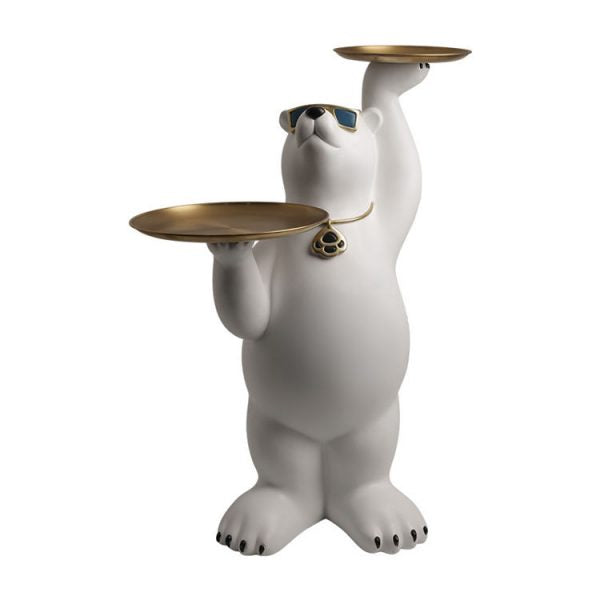 Resin Polar Bear Sculpture with 2 Tier Metal Tray