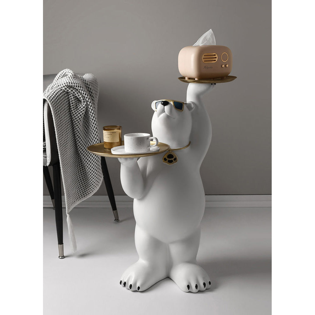 Resin Polar Bear Sculpture with 2 Tier Metal Tray