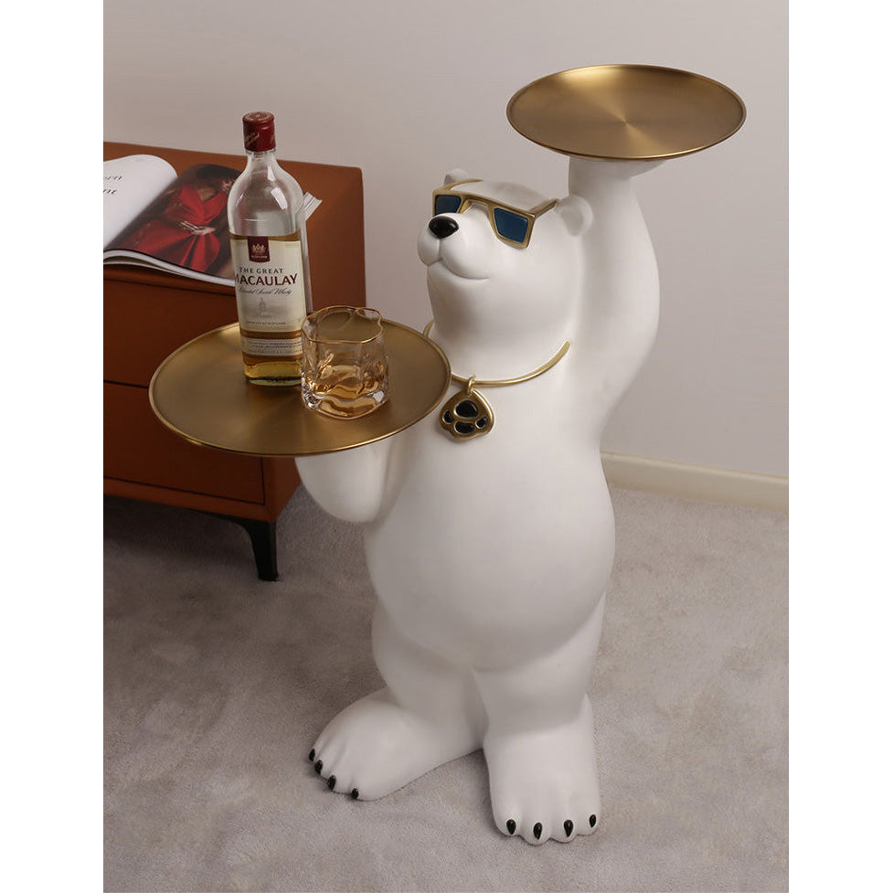 Resin Polar Bear Sculpture with 2 Tier Metal Tray