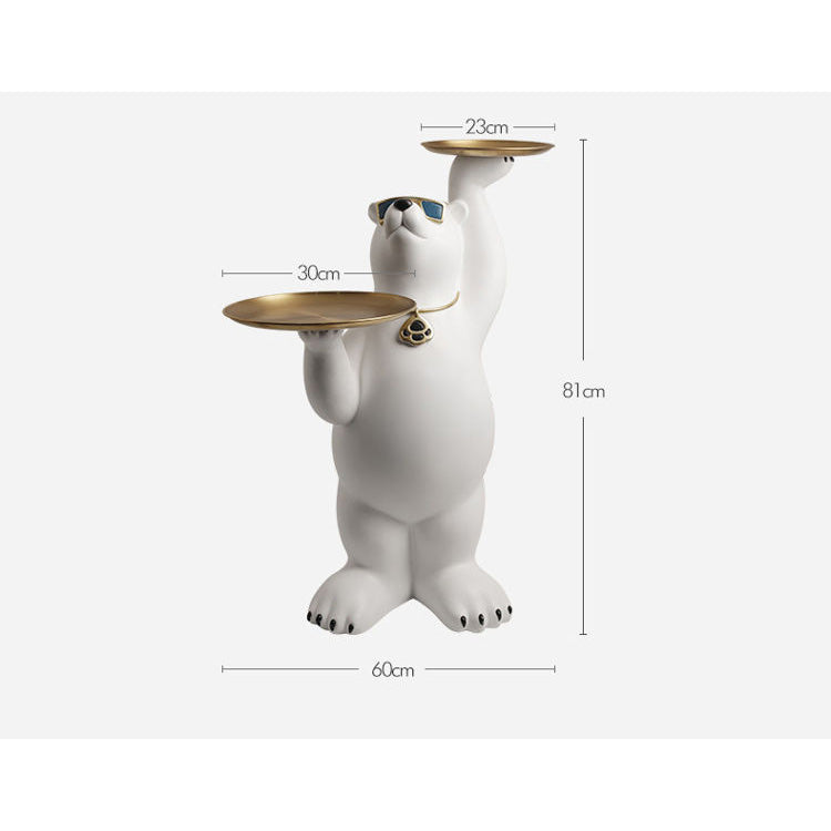 Resin Polar Bear Sculpture with 2 Tier Metal Tray