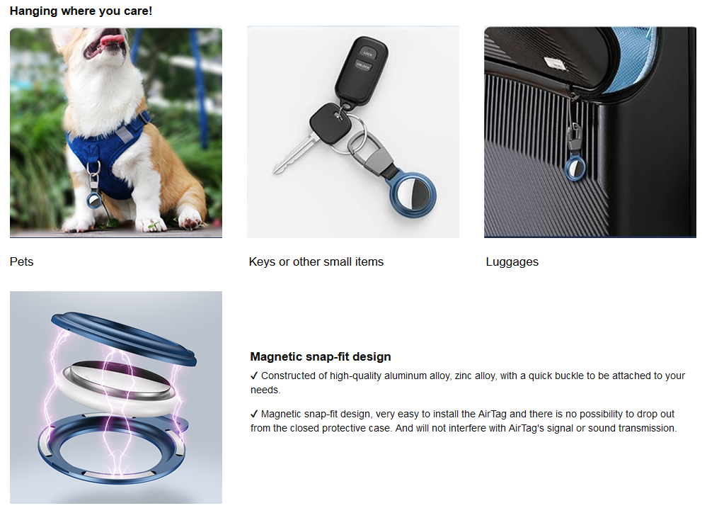 AirTag Case with Carabiner Red, Secure Holder Protective Cover for Air Tag with Sturdiness Aluminum Alloy Case - Blue