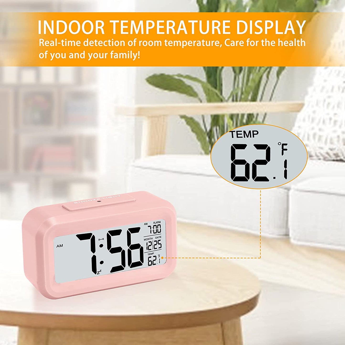 Smart LCD Night Light Digital Date Temperature Alarm Clock Black