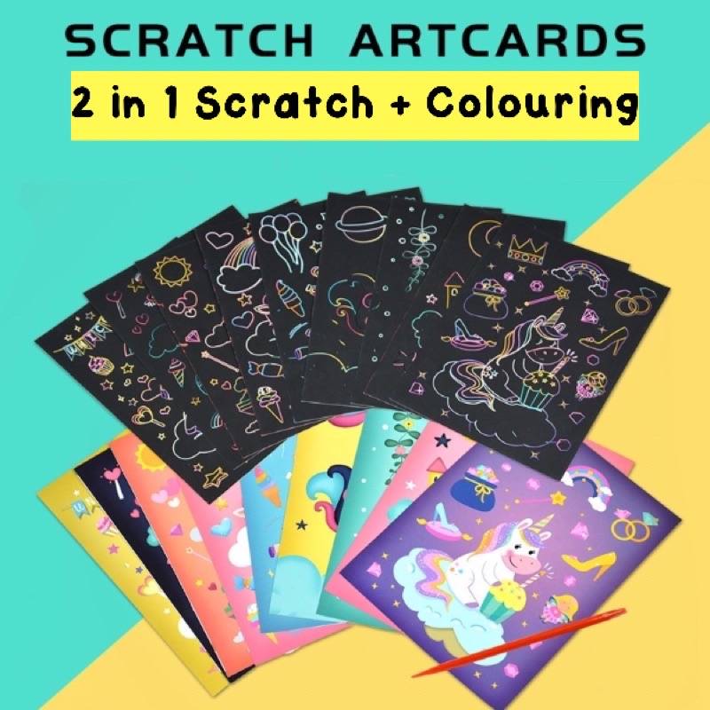5 pc Scratch Coloring Book - Unicorn, Dinosaur, Animals, Ocean, Mermaids (45 sheets)