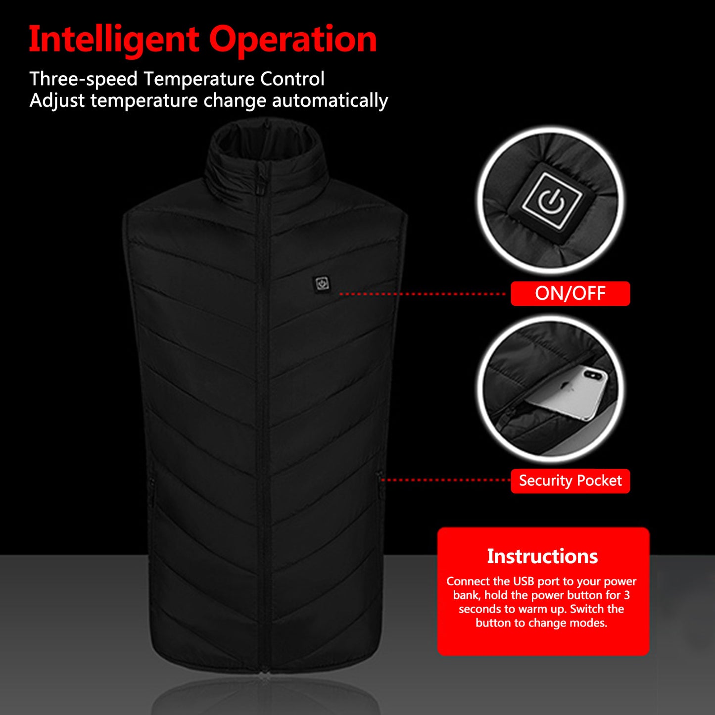 USB Charging Lightweight Heated Vest Body Warmer for Men Women - M