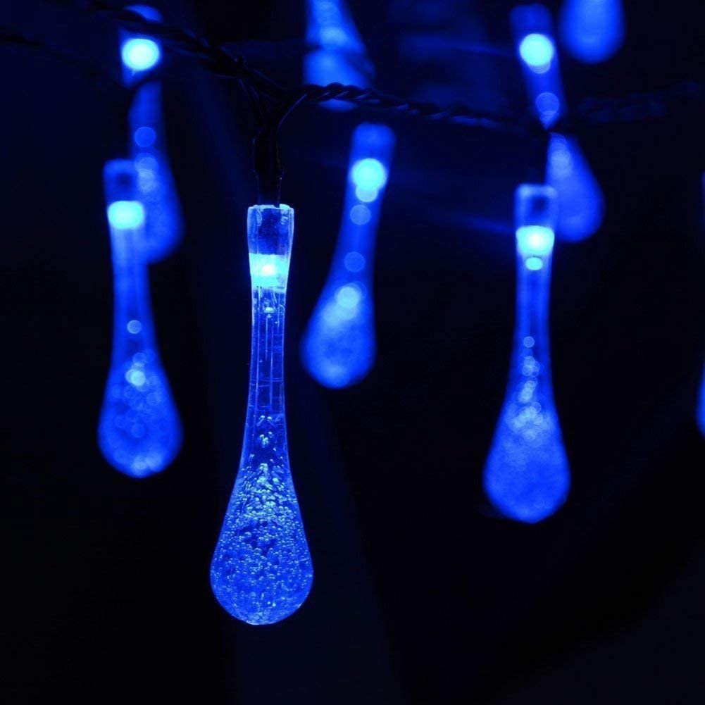 Solar String Lights, Outdoor Waterproof Fairy Light 6.2m 30 LED Blue Waterdrop Lighting for Christmas, Garden Patio Indoor Party, Bedroom, Xmas, Yard, Proch Decoration