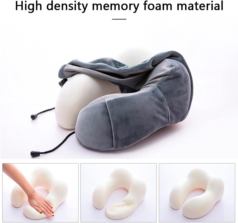 Travel Pillow Memory Foam Neck Pillow with Washable Cover Gray
