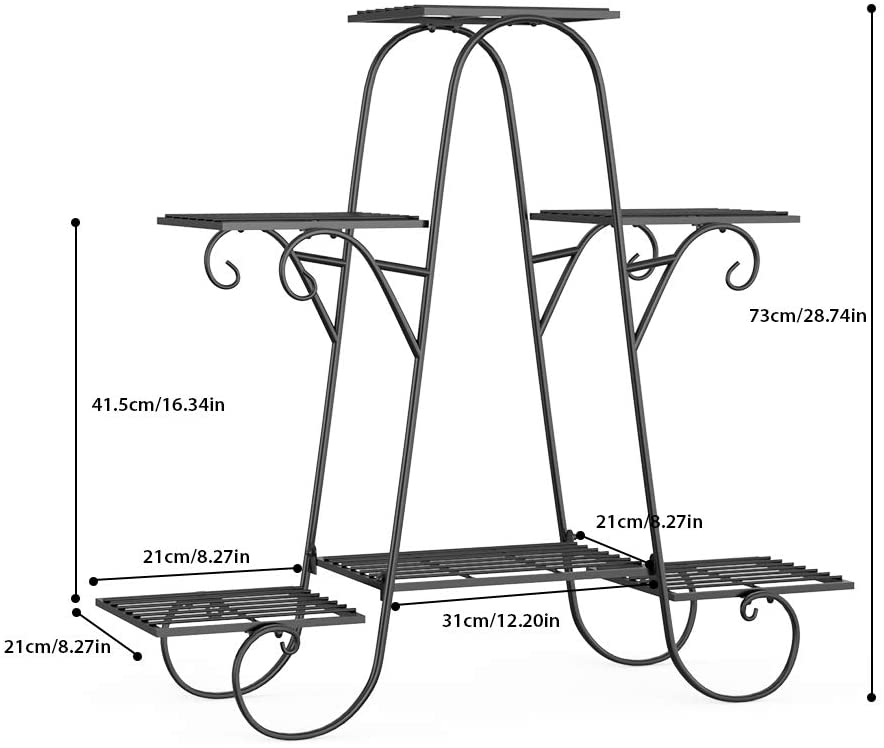 Plant Stand 6 Tier Metal Shelves Flower Pot Display Brown