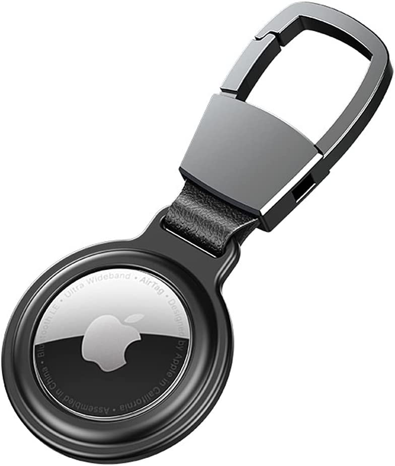 AirTag Case with Carabiner, Secure Holder Protective Cover for Air Tag with Sturdiness Aluminum Alloy Case - Black