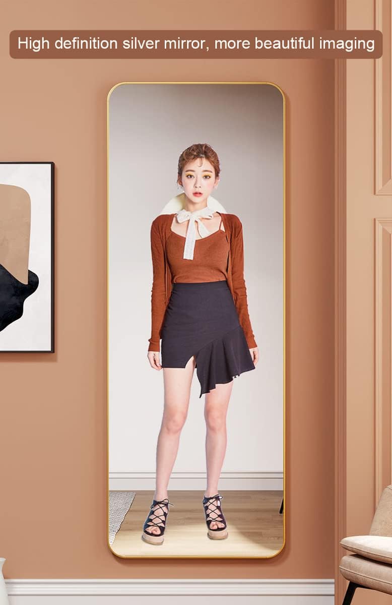 Full Body Mirror Full Length 165 cm Aluminum Frame Modern Round Corner Wall Mirrors Floor Mirror