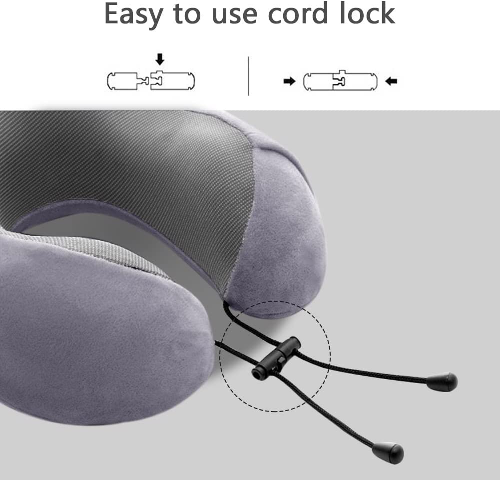 Travel Pillow Memory Foam Neck Pillow with Washable Cover Gray