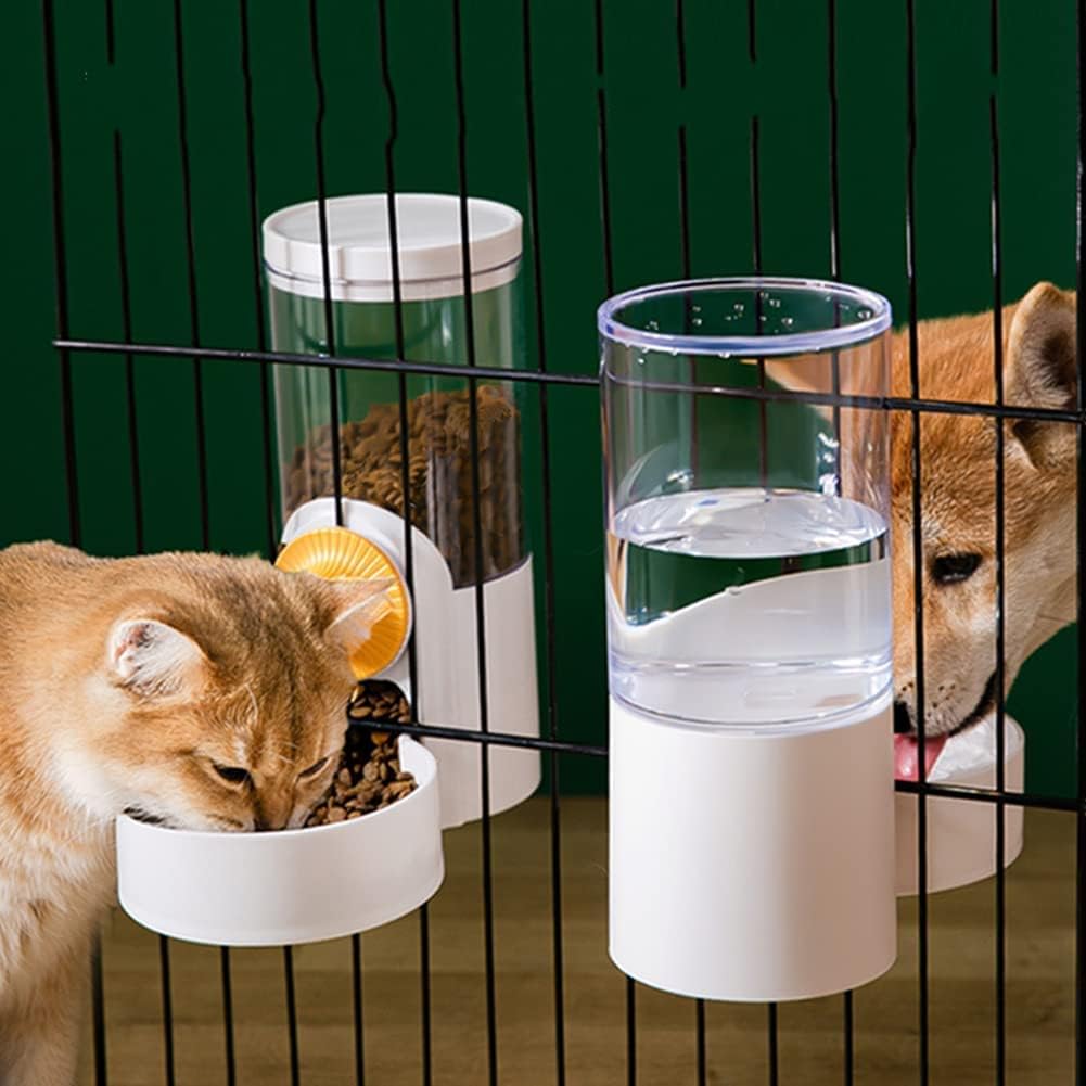Pet Automatic Water Food Feeder Set Pet Cage Suspended Water Dispenser - White