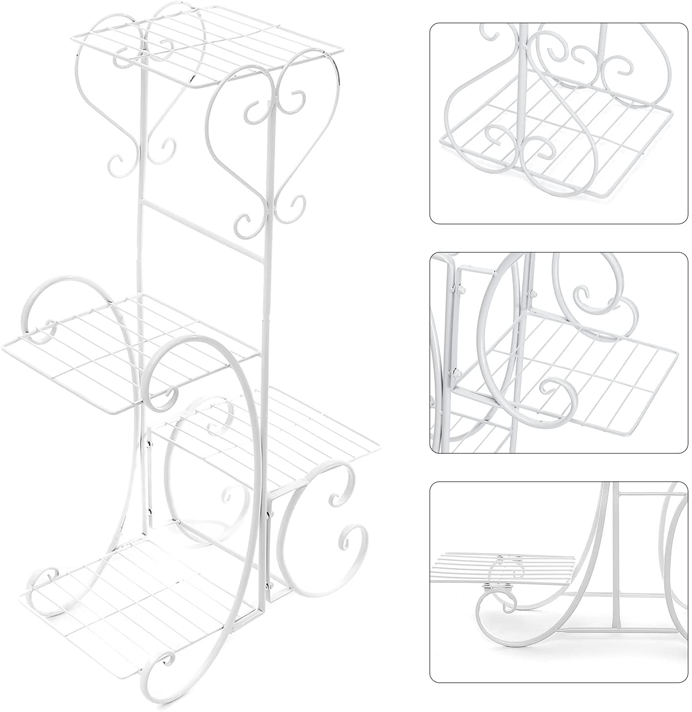 4 Tier Metal Plant Shelves Plant Stand Plant Rack White
