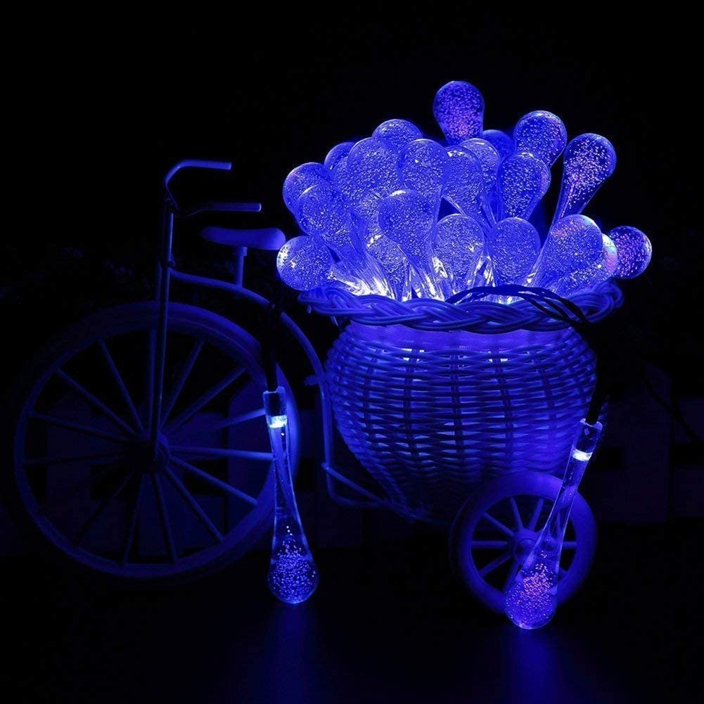 Solar String Lights, Outdoor Waterproof Fairy Light 6.2m 30 LED Blue Waterdrop Lighting for Christmas, Garden Patio Indoor Party, Bedroom, Xmas, Yard, Proch Decoration