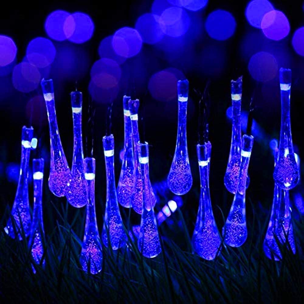 Solar String Lights, Outdoor Waterproof Fairy Light 6.2m 30 LED Blue Waterdrop Lighting for Christmas, Garden Patio Indoor Party, Bedroom, Xmas, Yard, Proch Decoration