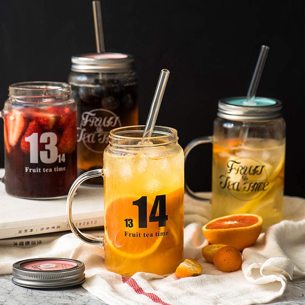 8 Pcs Reusable Glass Drinking Straws Set with Cleaning Brush