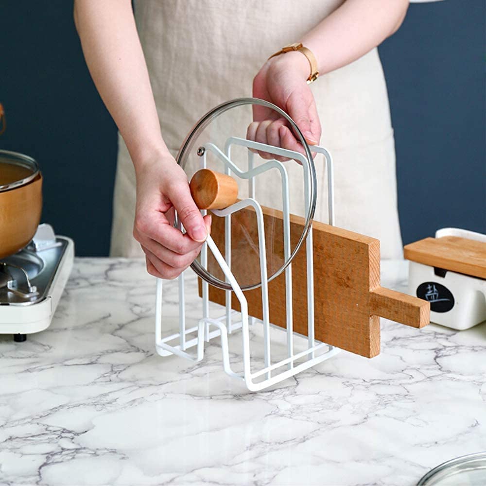 Kitchen Countertop Cutting Board Lids Rack Organizer White 2 Pack