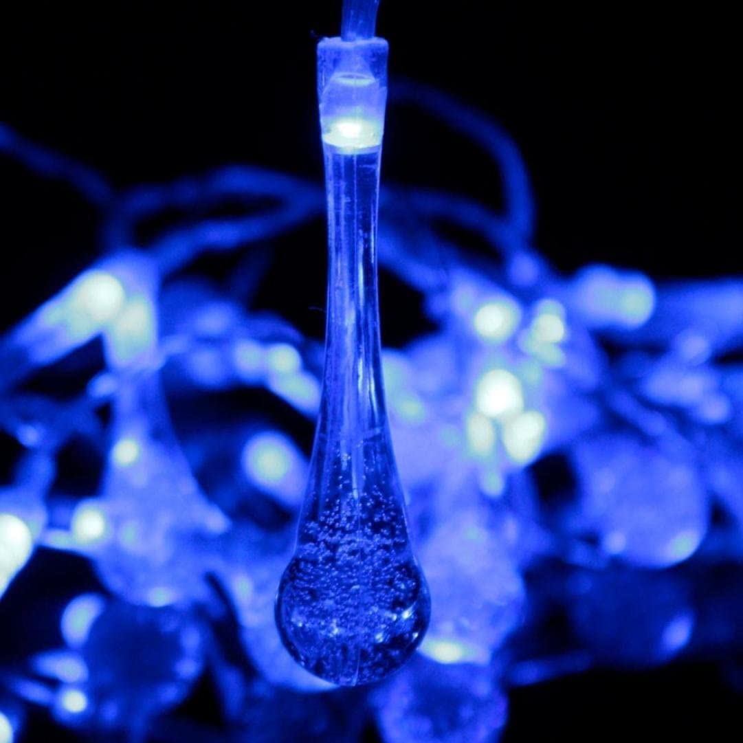 Solar String Lights, Outdoor Waterproof Fairy Light 6.2m 30 LED Blue Waterdrop Lighting for Christmas, Garden Patio Indoor Party, Bedroom, Xmas, Yard, Proch Decoration