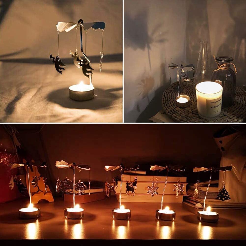 Rotating Candle Holder Metal Silver Tealight Candle Holder - Cat on the moon