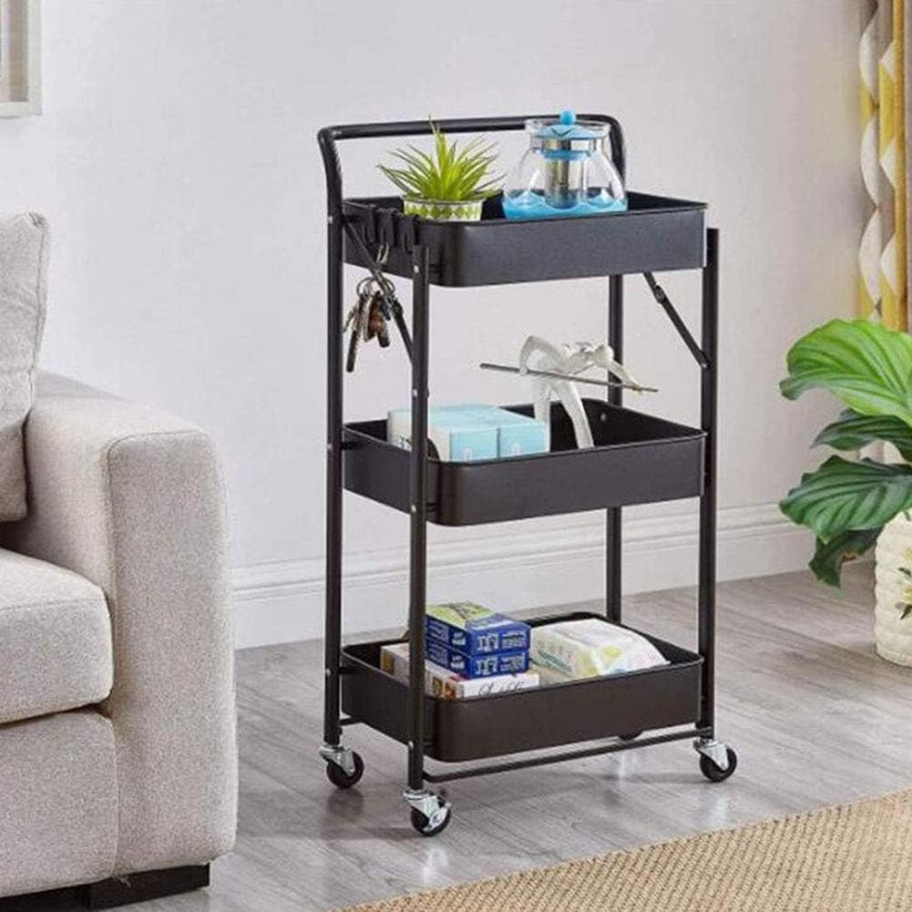Kitchen Bathroom Storage Trolley Cart Foldable Black