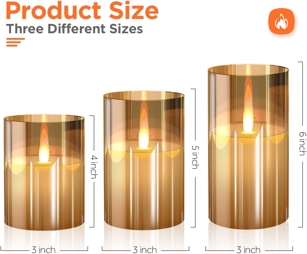 Flameless LED Tea Light Candles Battery Powered 3pcs Gold
