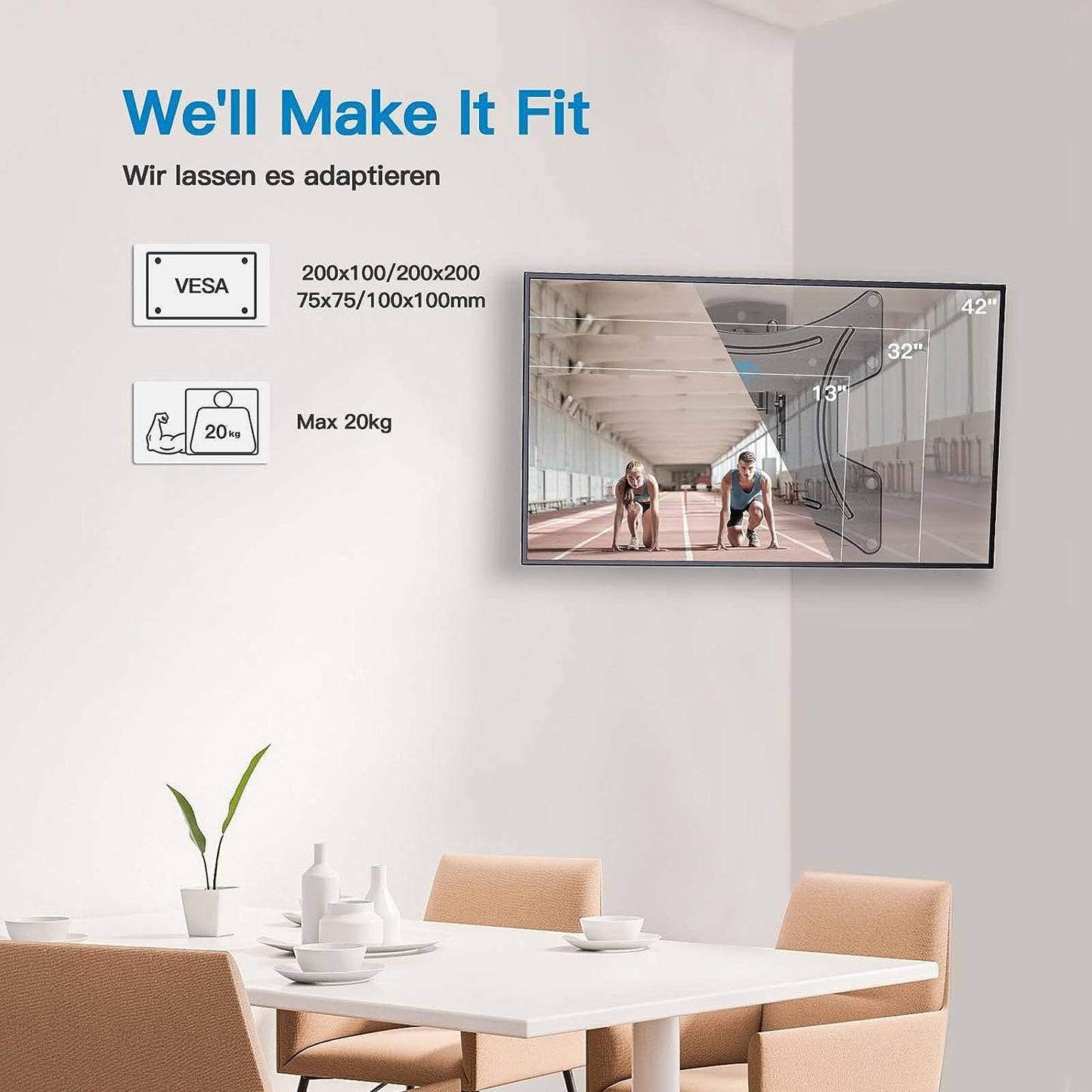 TV Wall Bracket for 17-43 inch TVs, Swivels Tilts TV Wall Mount for Flat & Curved TV,VESA 75x75mm to 200x200mm up to 20kg
