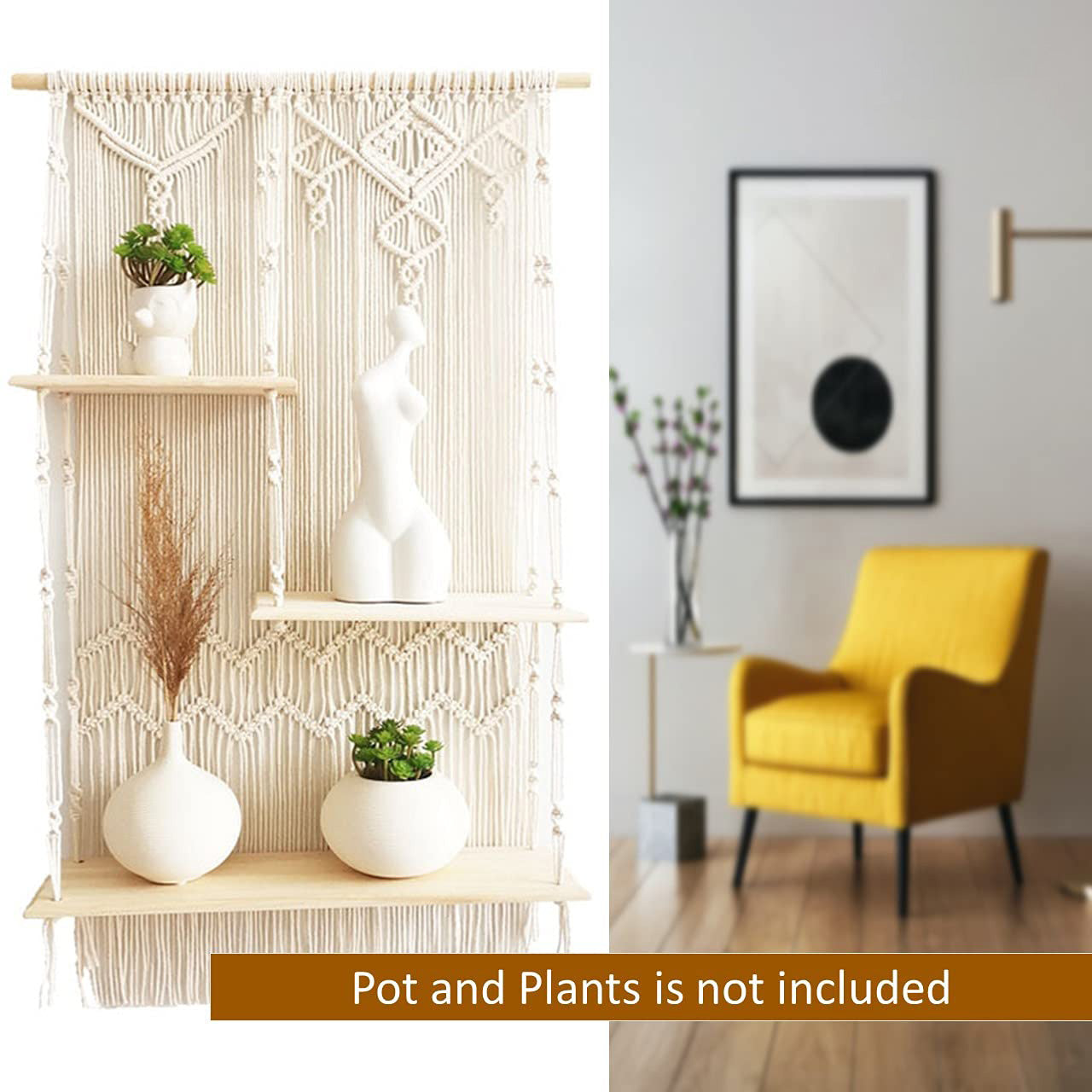 Wall Shelf Macrame Wall Hanging 3 Tier Bohemian Boho Nordic Style Wall Shelf for Home Decor