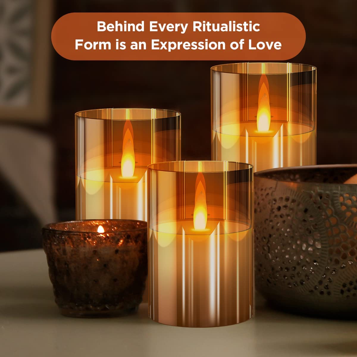 Flameless LED Tea Light Candles Battery Powered 3pcs Gold