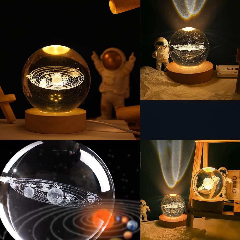 3D Ferris Wheel Crystal Ball Night Light Dimmable Warm White Night Lights Wooden Base
