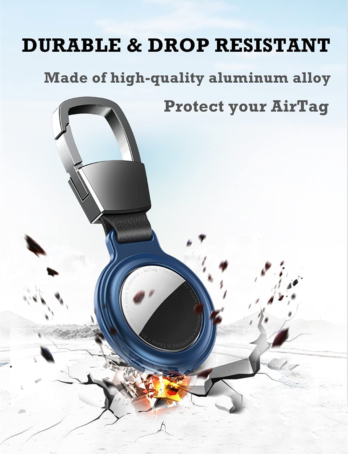 AirTag Case with Carabiner Red, Secure Holder Protective Cover for Air Tag with Sturdiness Aluminum Alloy Case - Blue