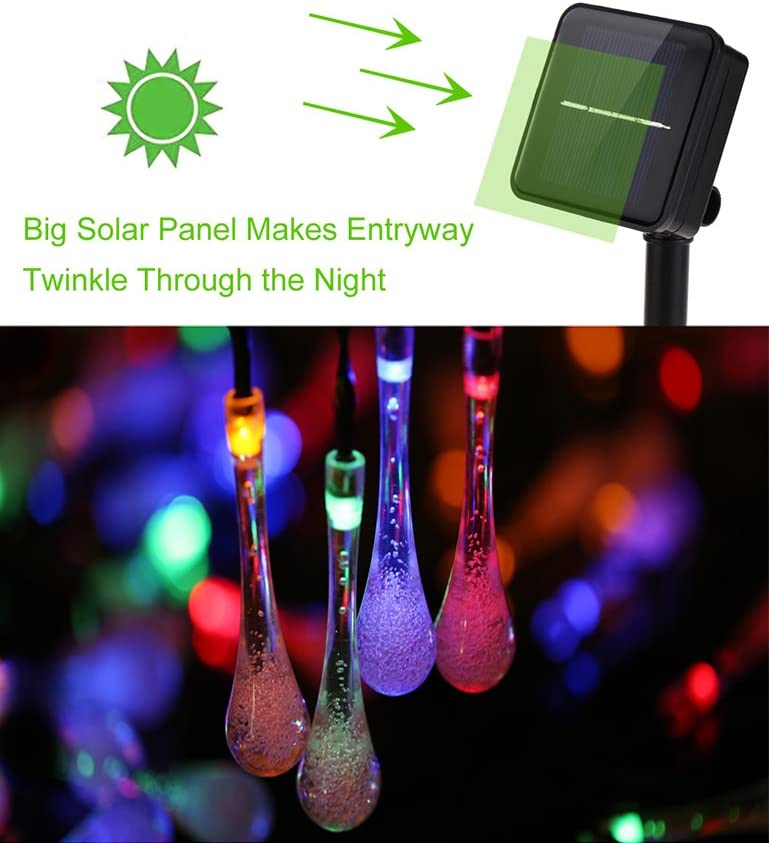 Solar String Lights, Outdoor Waterproof Fairy Light 6.2m 30 LED Multi Color Waterdrop Lighting for Christmas, Garden Patio Indoor Party, Bedroom, Xmas, Yard, Proch Decoration