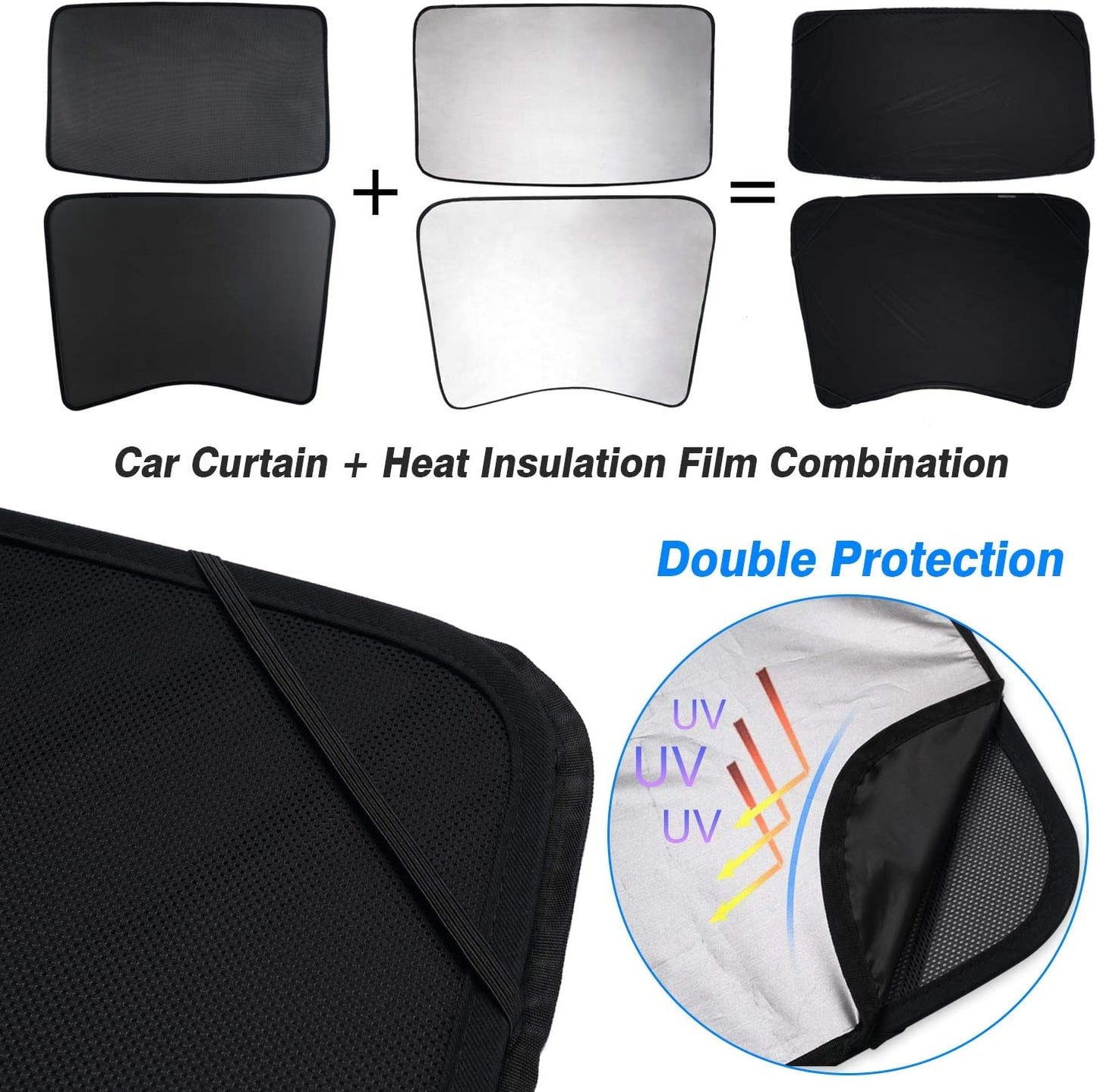 Tesla Model 3 Sunshades 2022 2021 Glass Roof and Half Rear Window Sunshade Foldable with UV/Heat Insulation Film Cover Set(6Pcs)