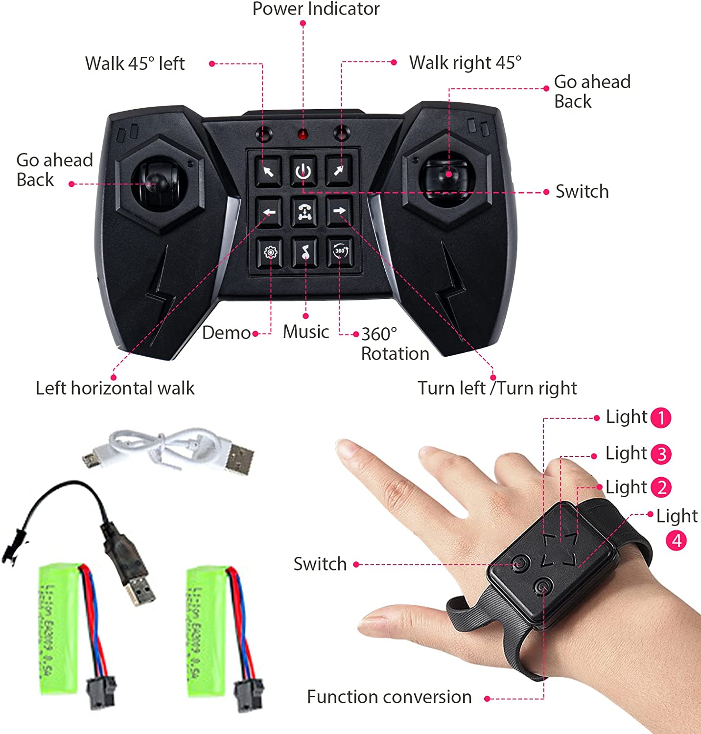 Gesture Sensing RC Stunt Car Pink