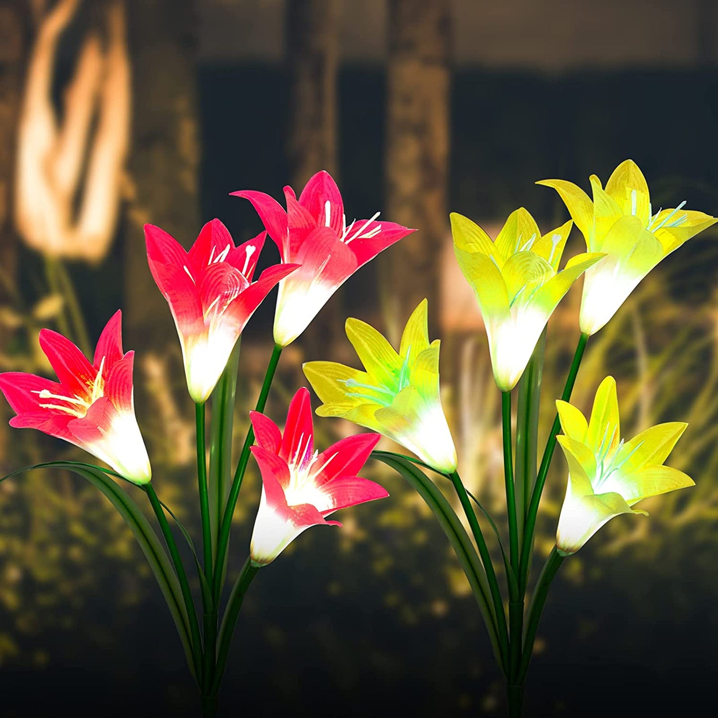 Outdoor Solar Garden Lights Bigger Lily (2 Pack) - Red