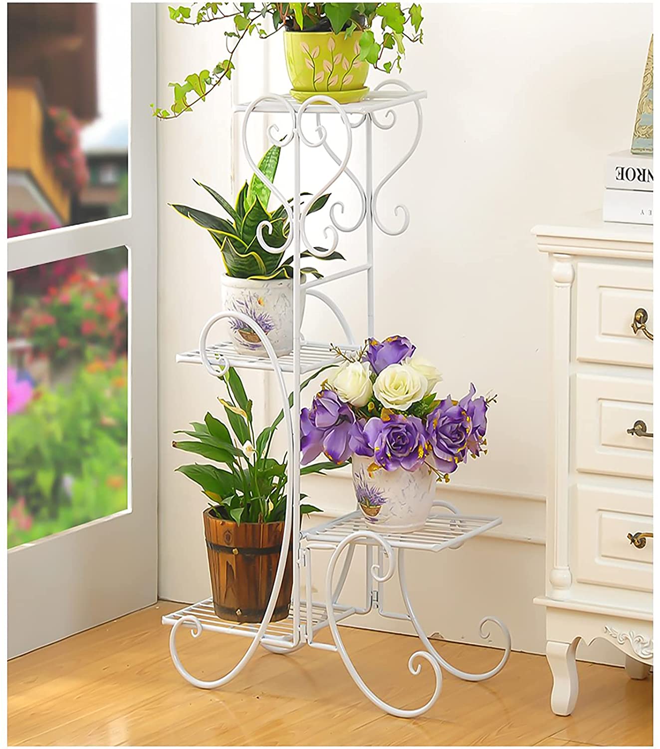 4 Tier Metal Plant Shelves Plant Stand Plant Rack White