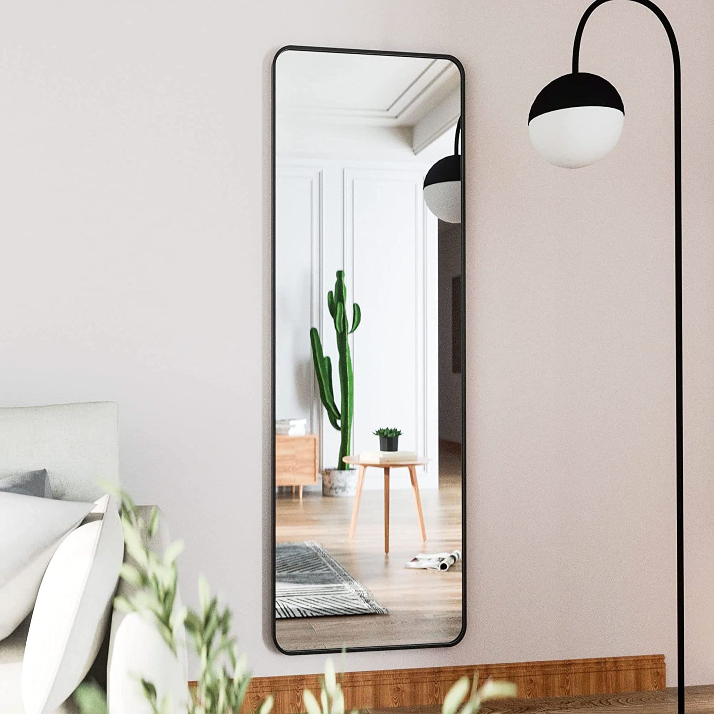 Full Body Mirror Full Length 165 cm Aluminum Frame Modern Round Corner Wall Mirrors Floor Mirror