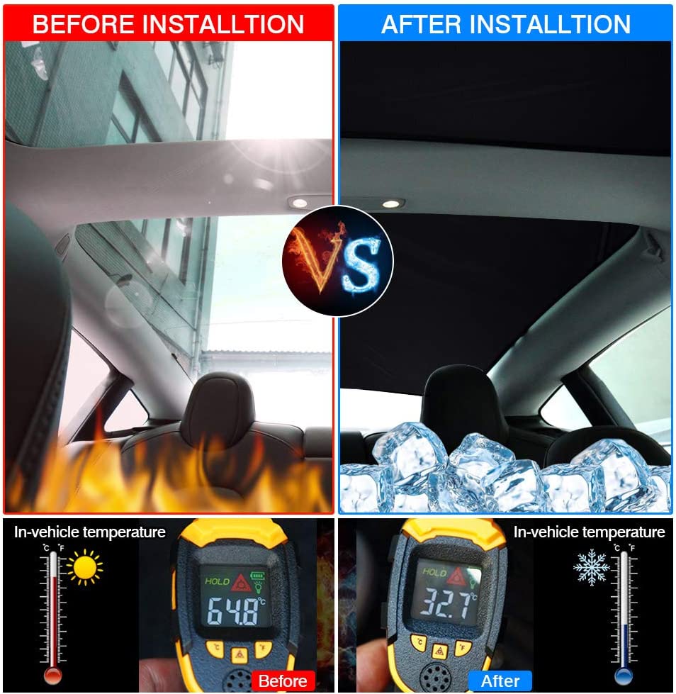 Tesla Model 3 Sunshades 2022 2021 Glass Roof and Half Rear Window Sunshade Foldable with UV/Heat Insulation Film Cover Set(6Pcs)