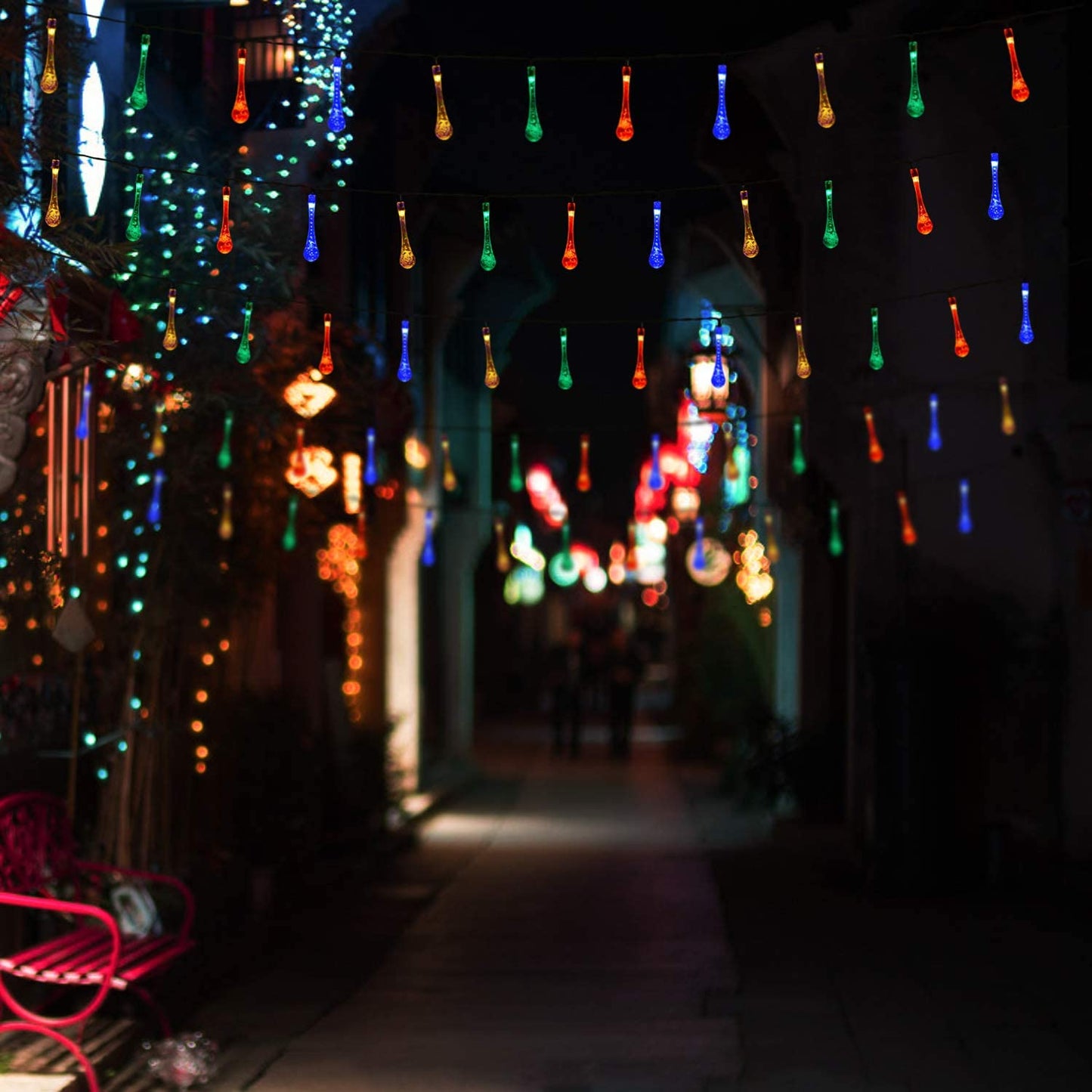 Solar String Lights, Outdoor Waterproof Fairy Light 6.2m 30 LED Multi Color Waterdrop Lighting for Christmas, Garden Patio Indoor Party, Bedroom, Xmas, Yard, Proch Decoration